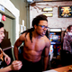 A shirtless Kenny Pettigrew after Something Seasonal’s Game 5 win